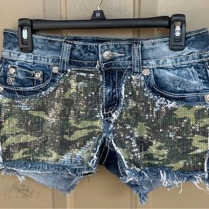 Miss Me Cutoff Jeans Sequin Shorts.  Camo.
